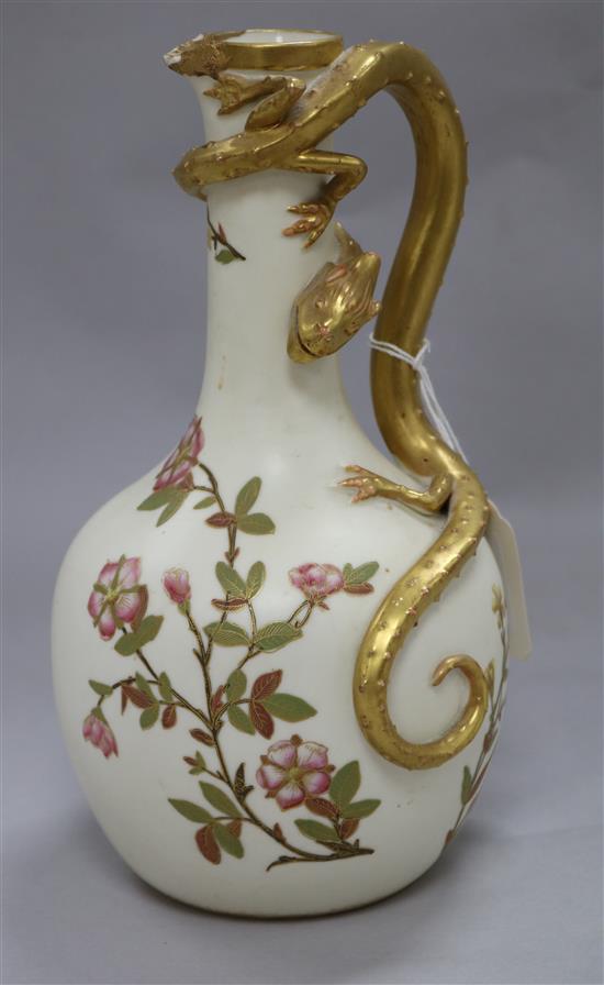 A Royal Worcester blush ground jug with serpent handle (a.f.)